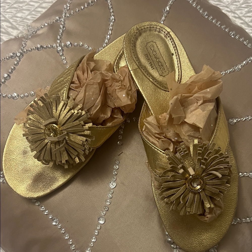 Coach Metallic Gold Floral Sandals